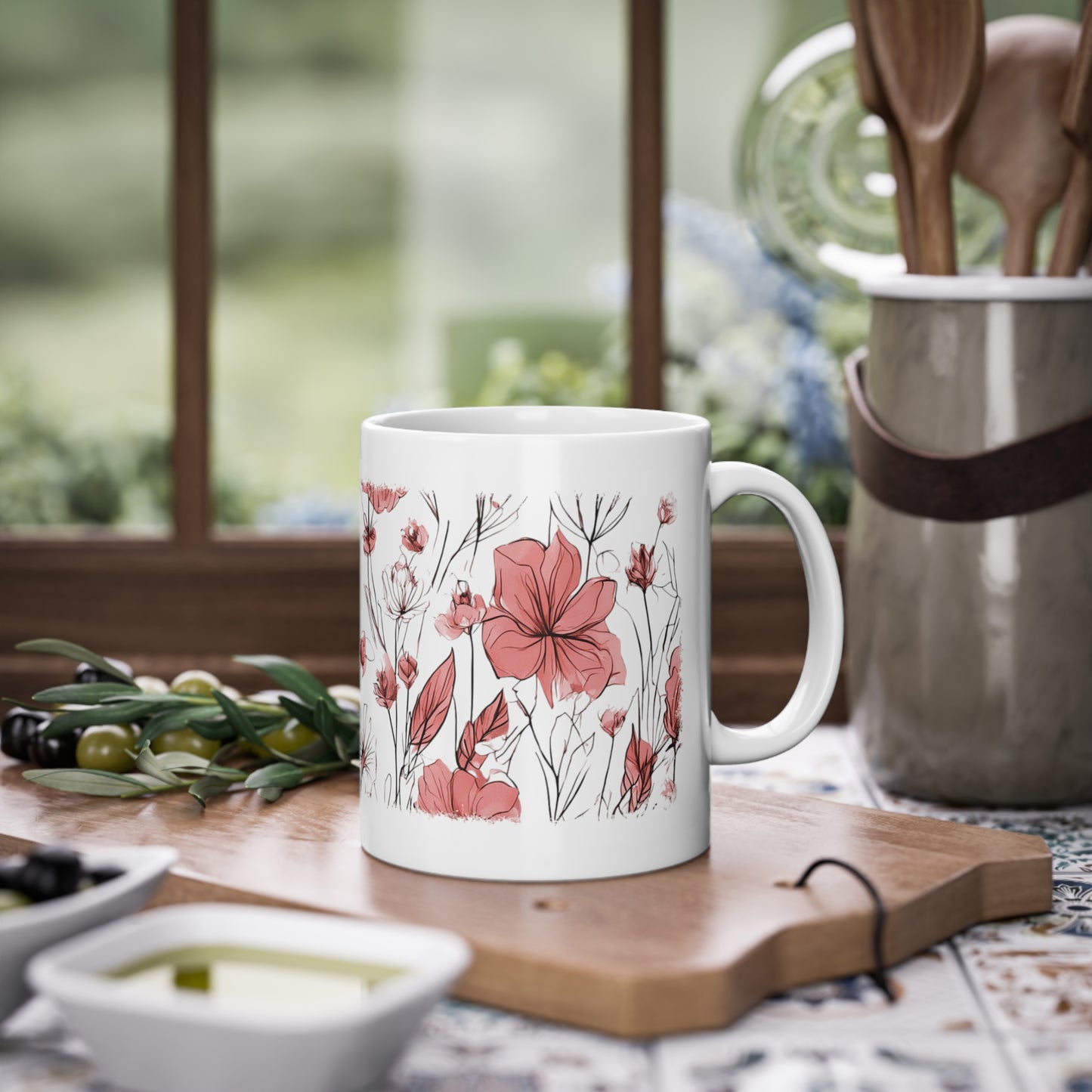 Weisse Tasse rote Blumen