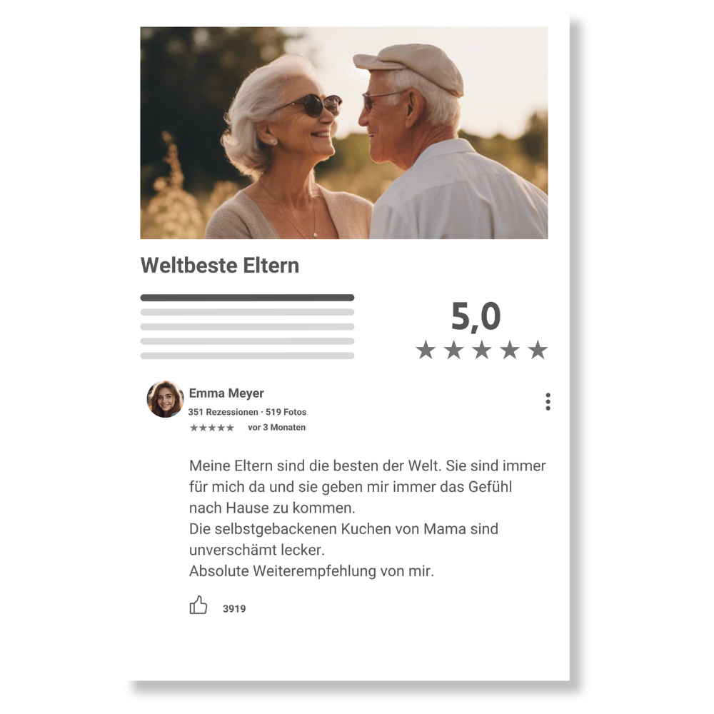 Internet Bewertung Acrylglas für Deine Eltern personalisierbar mit Foto & Text