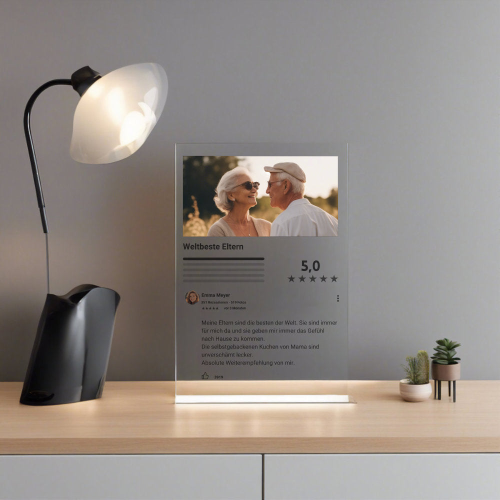 Internet Bewertung Acrylglas für Deine Eltern personalisierbar mit Foto & Text
