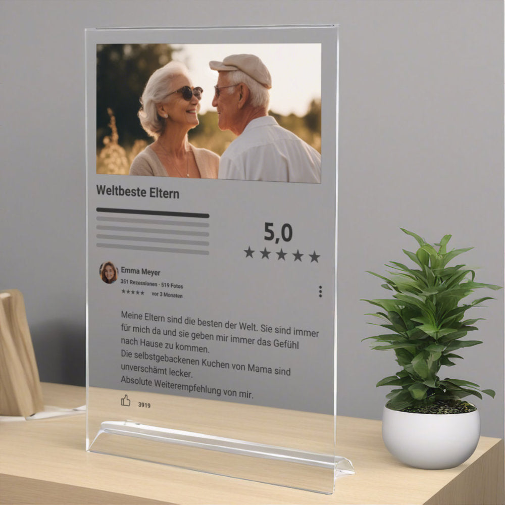 Internet Bewertung Acrylglas für Deine Eltern personalisierbar mit Foto & Text