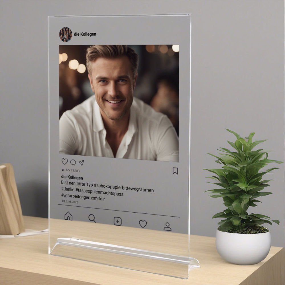 Social Media Post Acrylglas für Euren Kollegen personalisierbar mit Foto & Text