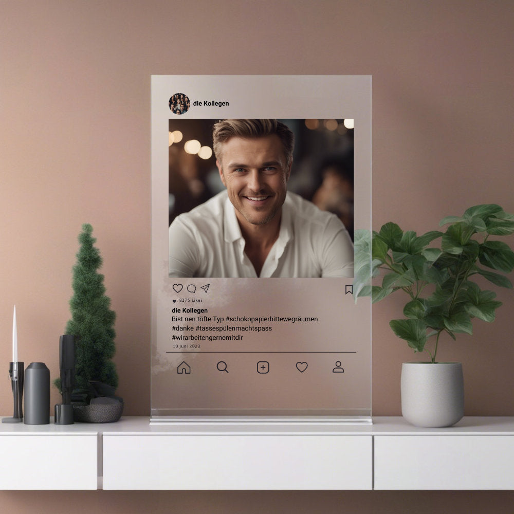 Social Media Post Acrylglas für Euren Kollegen personalisierbar mit Foto & Text