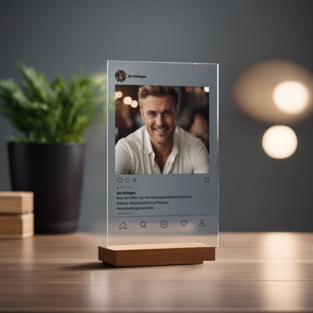 Social Media Post Acrylglas für Euren Kollegen personalisierbar mit Foto & Text