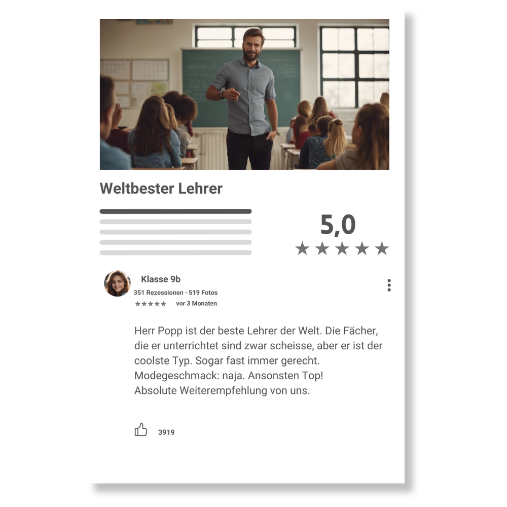 Internet Bewertung Acrylglas für Deine Lehrer personalisierbar mit Foto & Text