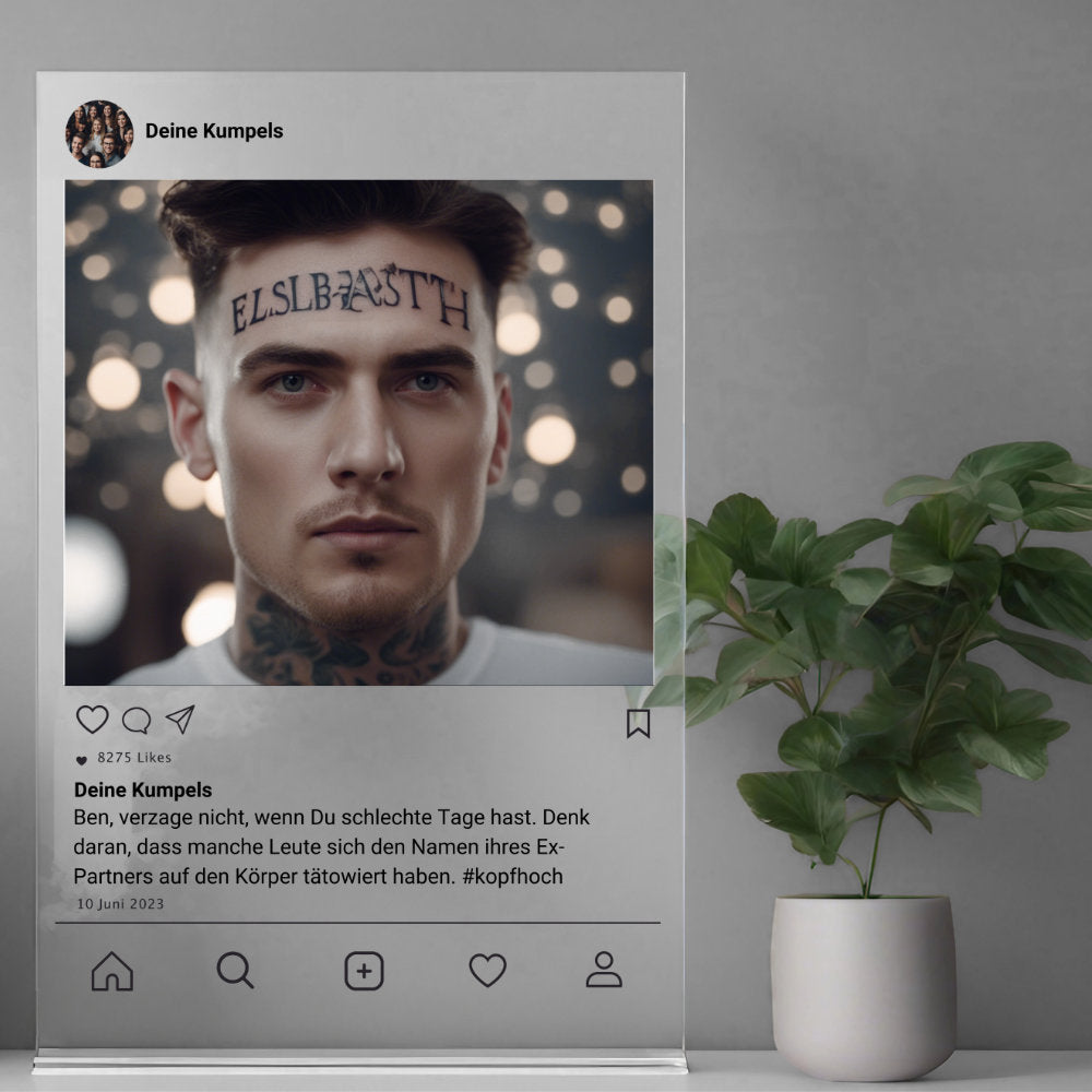 Social Media Post Acrylglas Trost & Humor personalisierbar mit Foto & Text