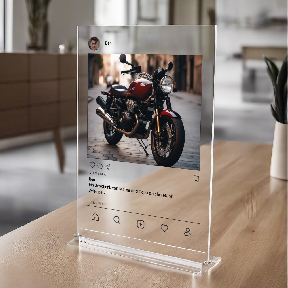 Social Media Post Acrylglas Motorrad personalisierbar mit Foto & Text