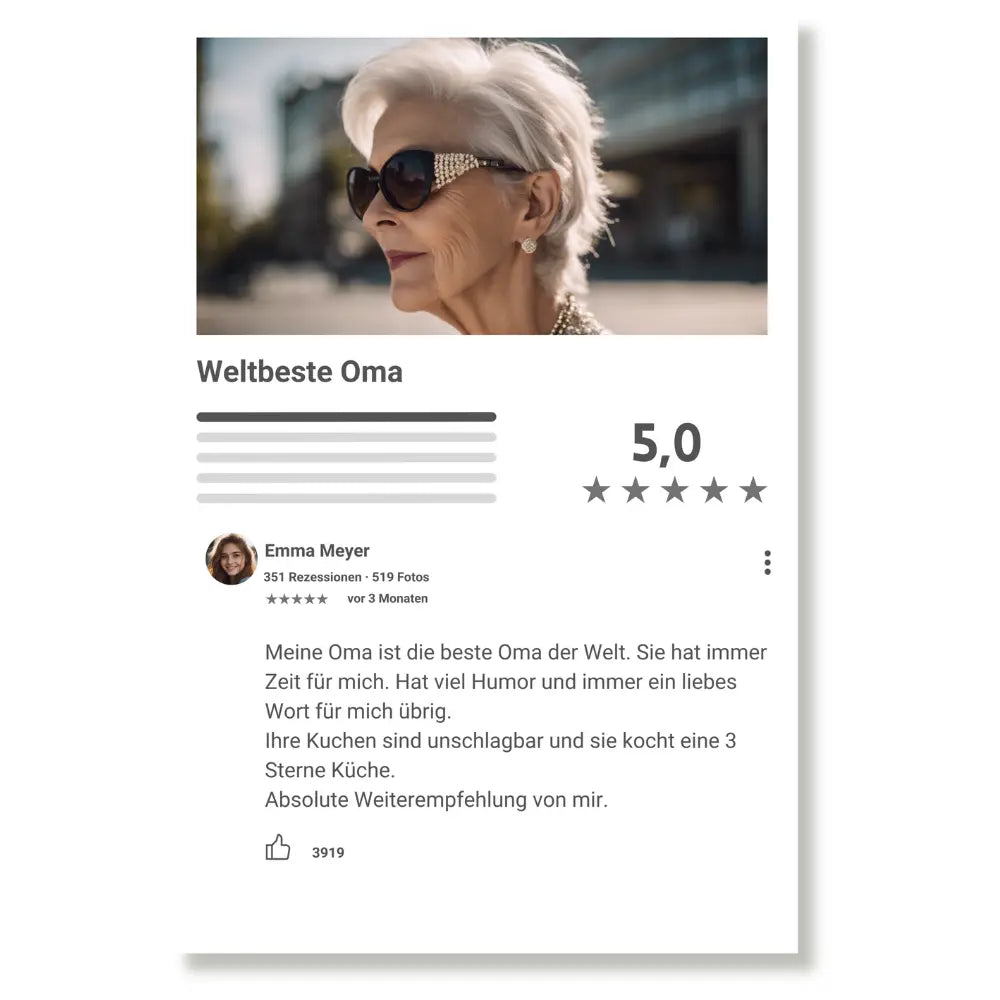 Google Bewertung personalisiert für Oma auf Acrylglas Geschenk Palast
