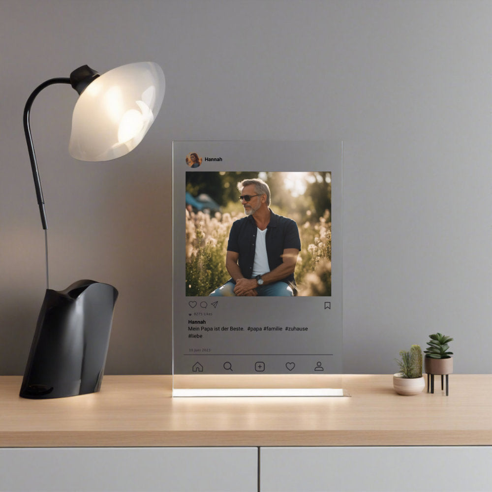 Social Media Post Acrylglas für Papa personalisierbar mit Foto & Text