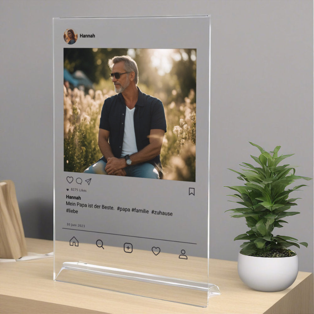 Social Media Post Acrylglas für Papa personalisierbar mit Foto & Text