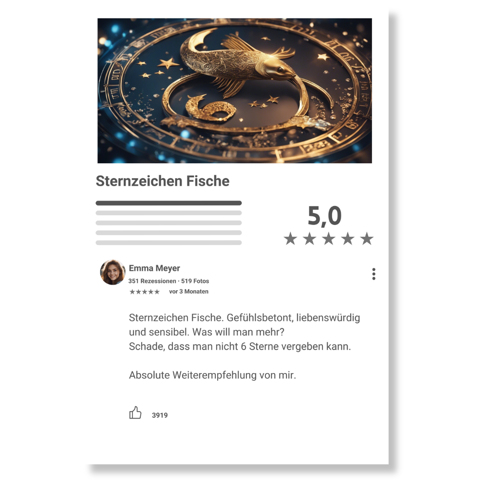 Internet Bewertung Acrylglas Sternzeichen Fische personalisierbar mit Foto & Text