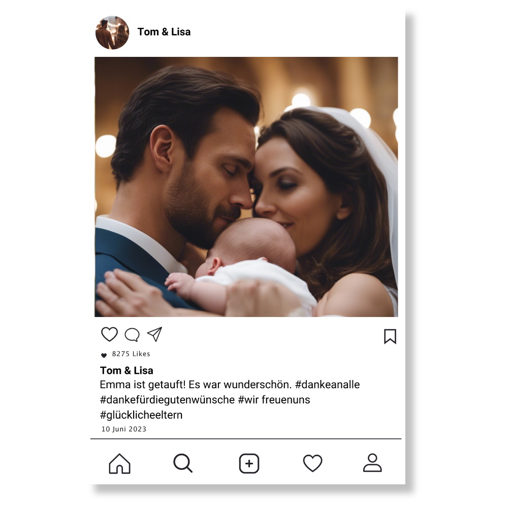 Social Media Post Acrylglas Taufgeschenk personalisierbar mit Foto & Text