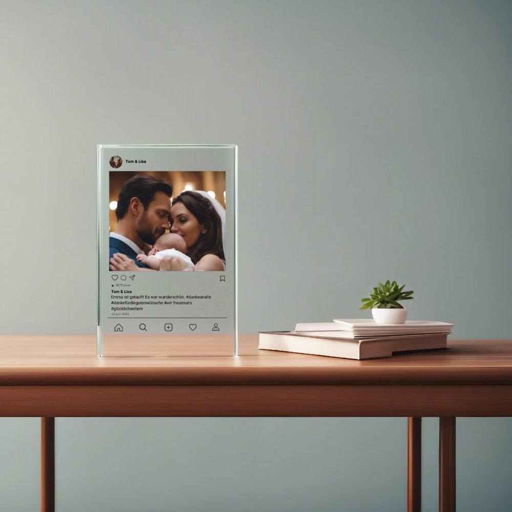 Social Media Post Acrylglas Taufgeschenk personalisierbar mit Foto & Text