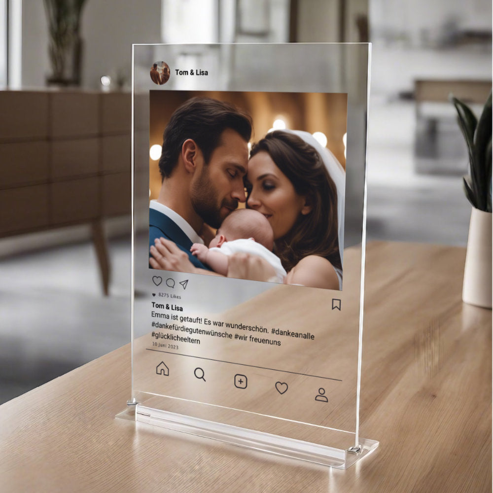 Social Media Post Acrylglas Taufgeschenk personalisierbar mit Foto & Text