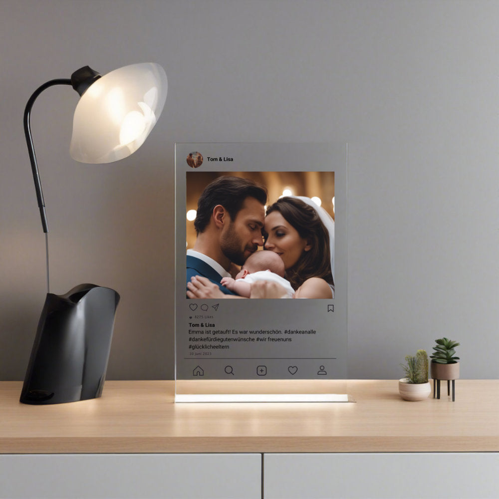 Social Media Post Acrylglas Taufgeschenk personalisierbar mit Foto & Text