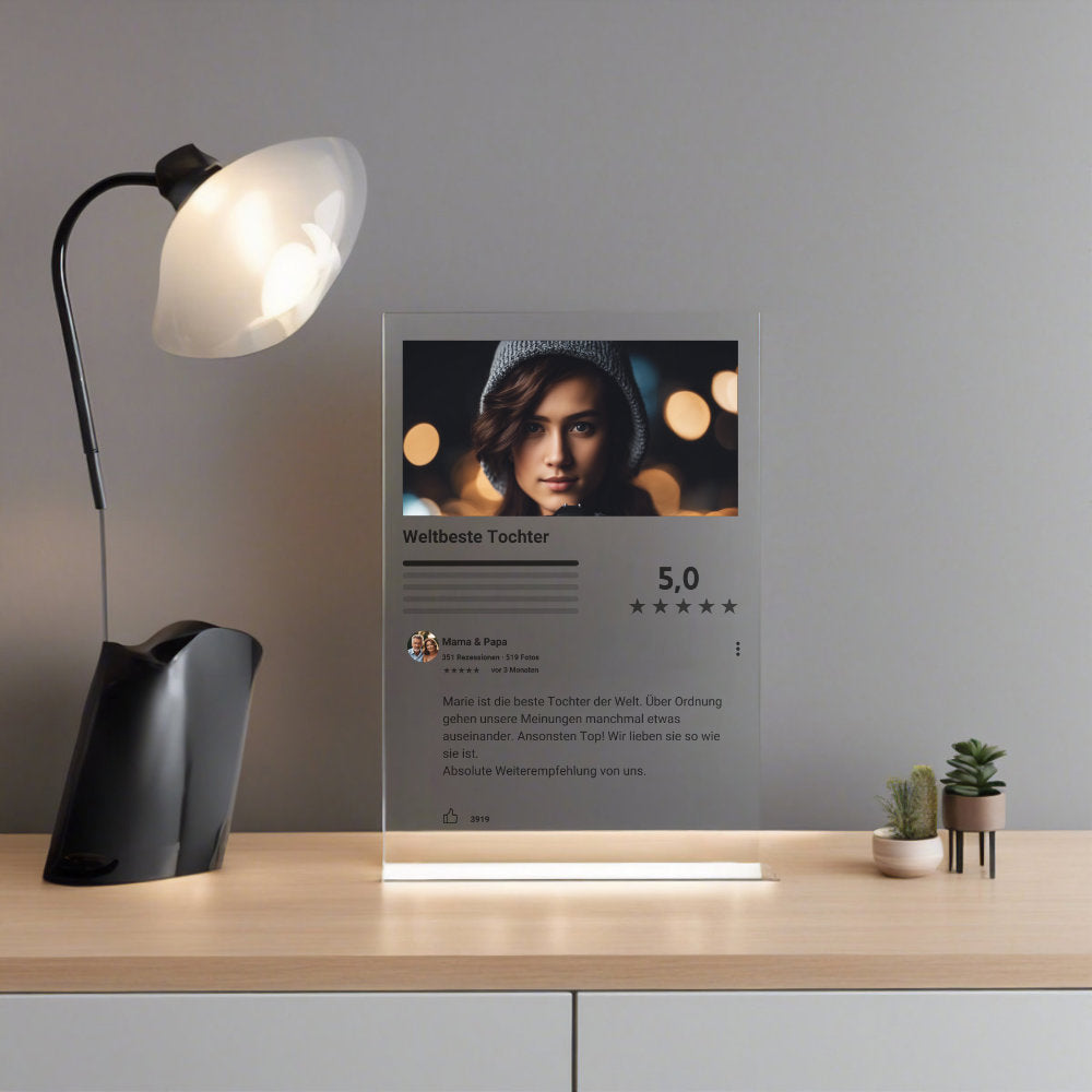 Internet Bewertung Acrylglas für Sohn / Tochter personalisierbar mit Foto & Text