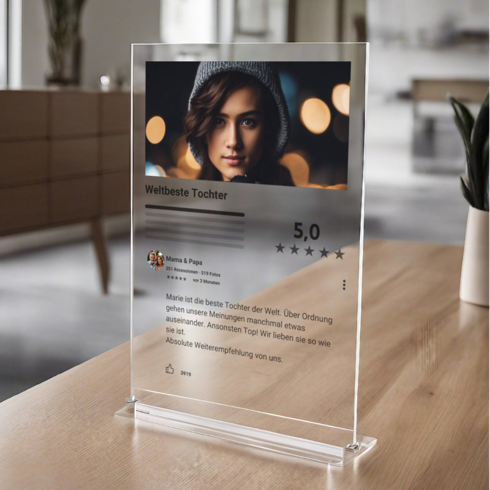 Internet Bewertung Acrylglas für Sohn / Tochter personalisierbar mit Foto & Text