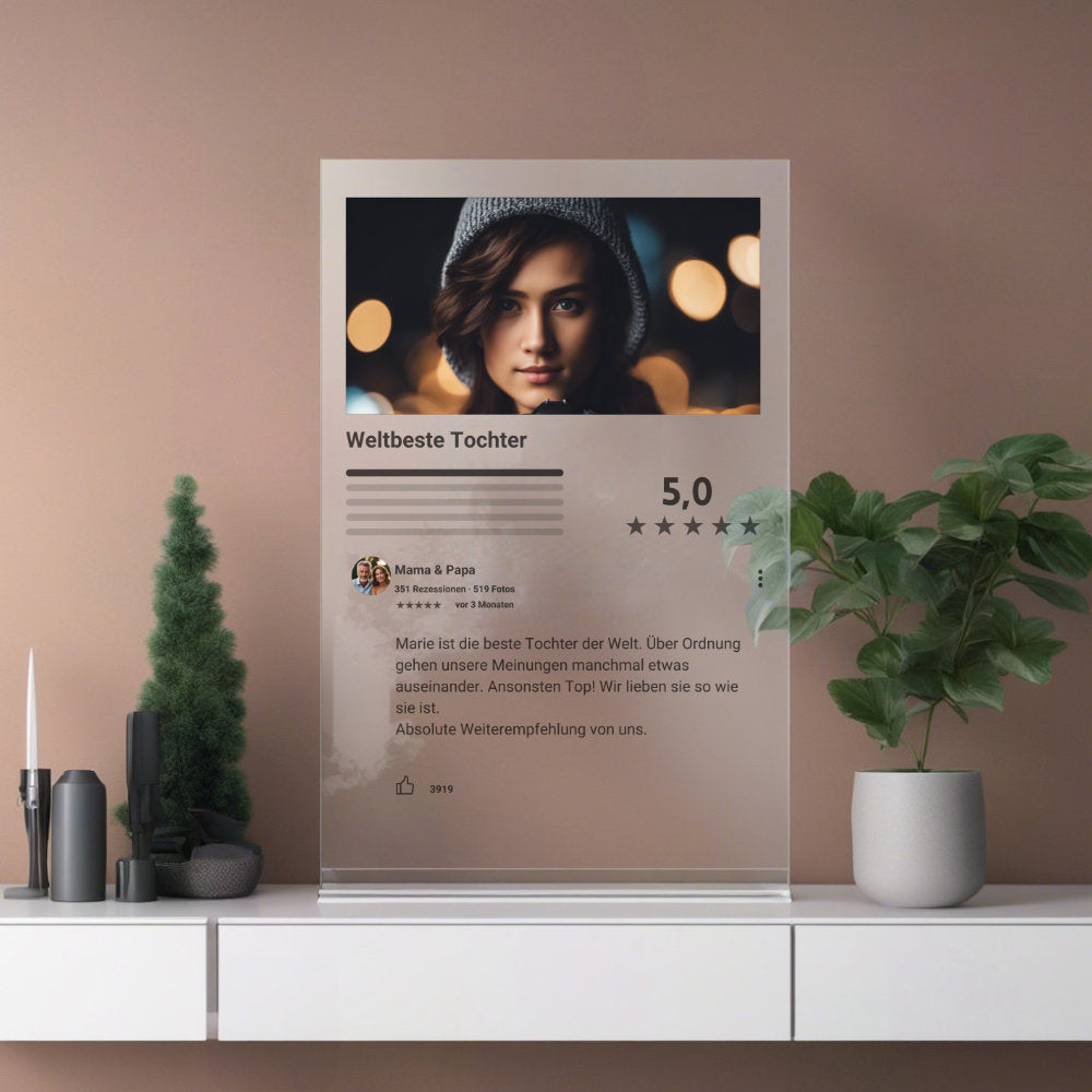 Internet Bewertung Acrylglas für Sohn / Tochter personalisierbar mit Foto & Text