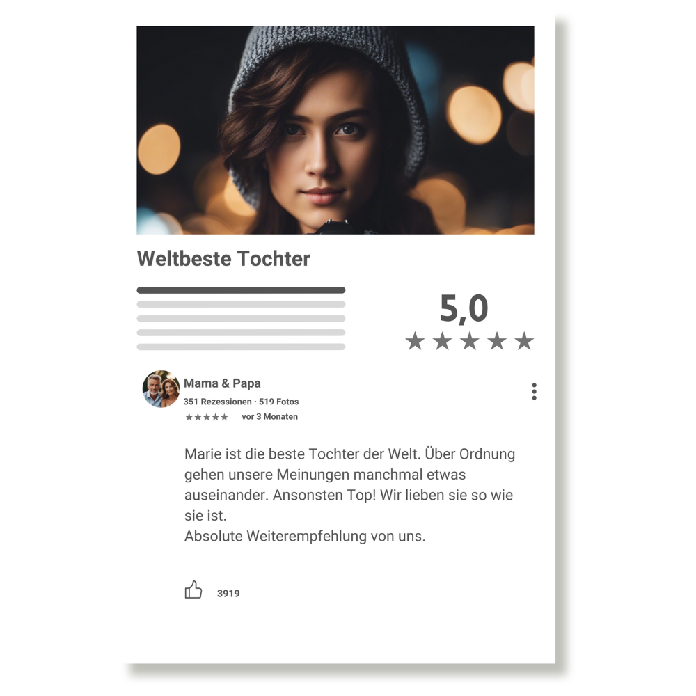 Internet Bewertung Acrylglas für Sohn / Tochter personalisierbar mit Foto & Text
