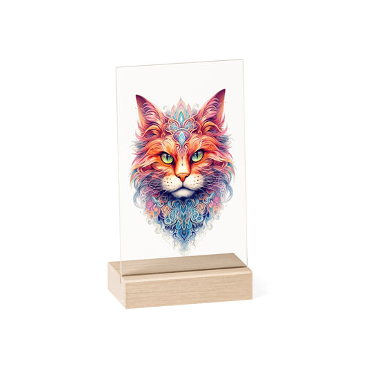 Acryl Bild mit Holzständer Mandala Katze 1