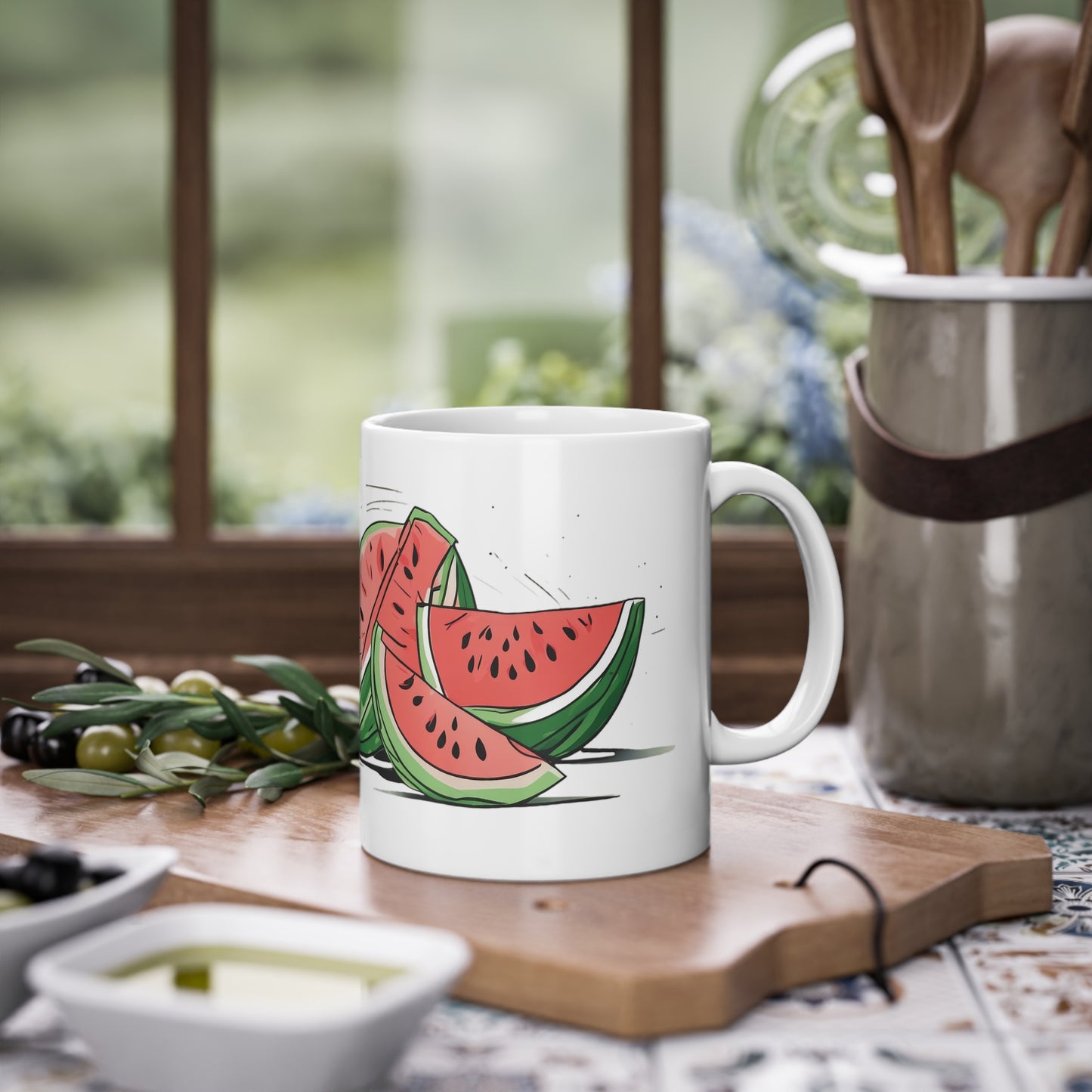 Weisse Tasse "Melonen"