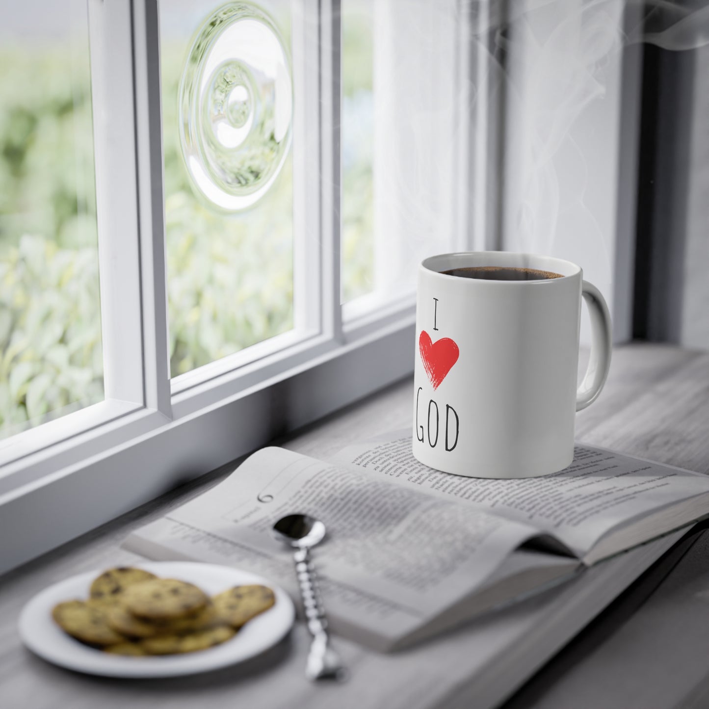 Weisse Tasse "I love God"