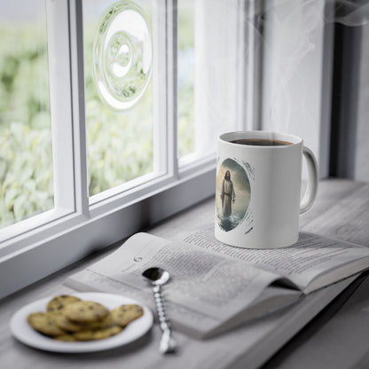 Weisse Tasse Jesus geht über Wasser