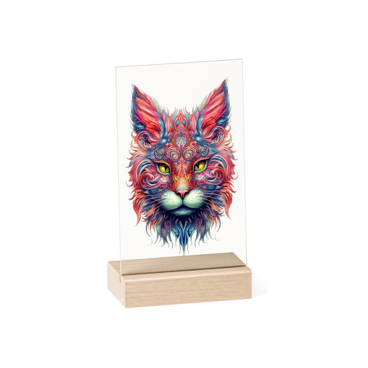 Acryl Bild mit Holzständer Mandala Katze 2
