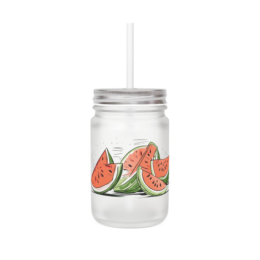 Trinkglas mit Deckel und Strohhalm "Melone"