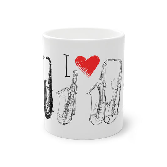 Weisse Tasse "I love Saxophone"