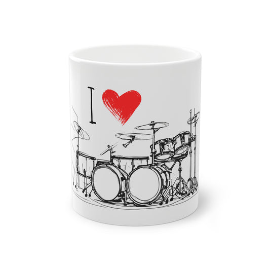 Weisse Tasse "I love Drums"