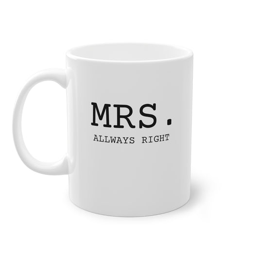 Weisse Design Partnertasse "Mrs."