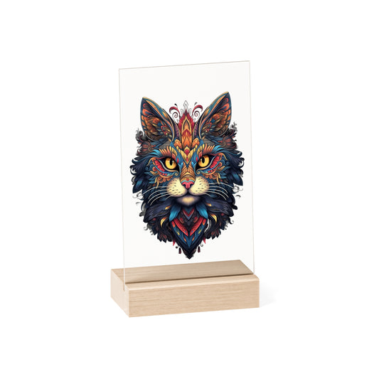 Acryl Bild mit Holzständer Mandala Katze 3