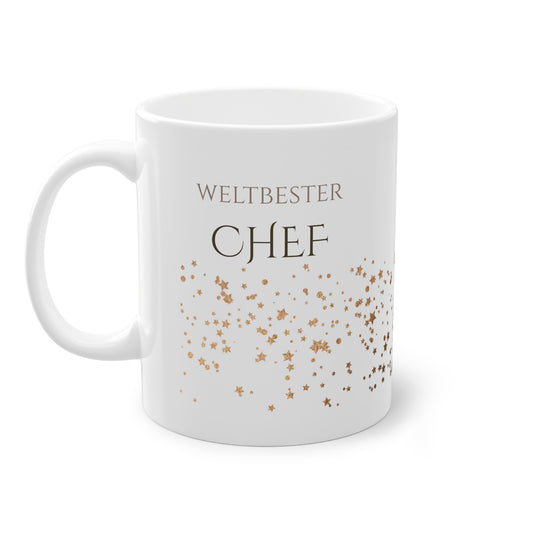 Weisse Tasse golden Glitter "weltbester Chef"