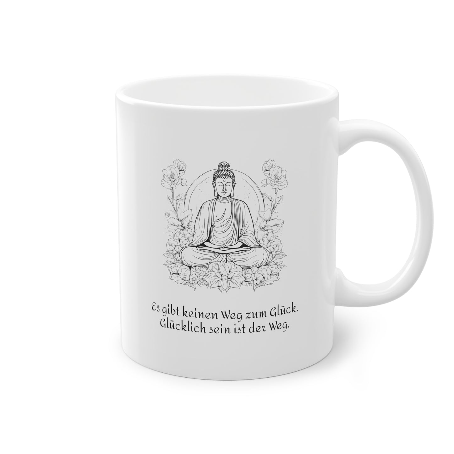 Weisse Tasse Sinnspruch Buddha "Glück"