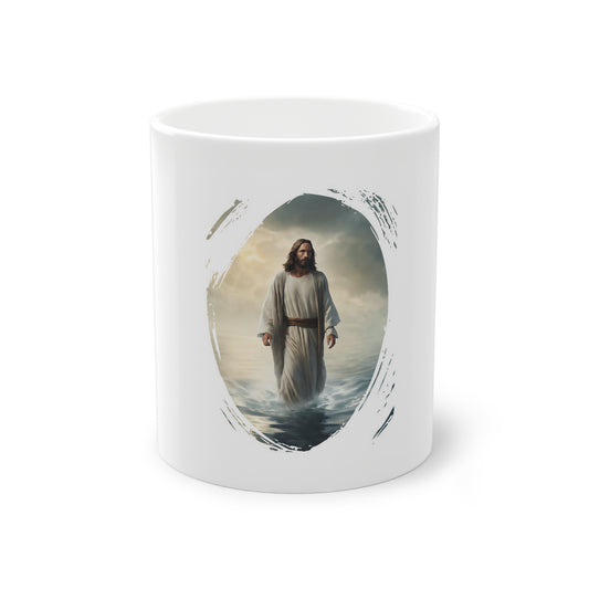 Weisse Tasse Jesus geht über Wasser