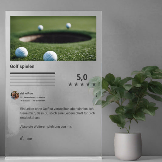 Internet  Bewertung Acrylglas Hobby Golf personalisierbar mit Foto & Text