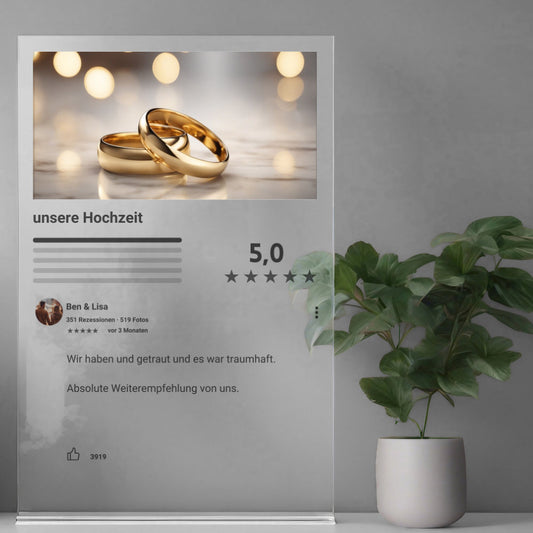 Internet Bewertung  Acrylglas zur Hochzeit personalisierbar mit Foto & Text