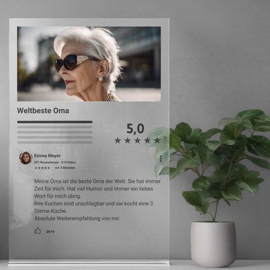 Internet Bewertung  Acrylglas für Deine Oma personalisierbar mit Foto & Text