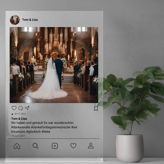 Social Media Post Acrylglas zur Hochzeit personalisierbar mit Foto & Text