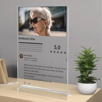 Google Bewertung personalisiert für Oma auf Acrylglas Geschenk Palast