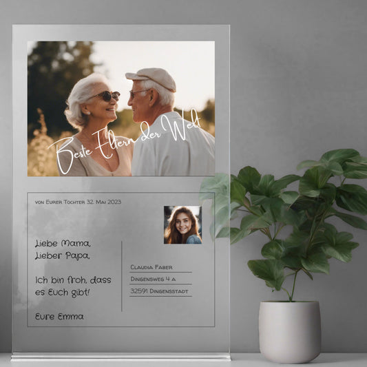 Postkarte Acrylglas an Eltern personalisierbar mit Foto & Text