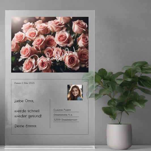 Postkarte Acrylglas zur Genesung personalisierbar mit Foto & Text