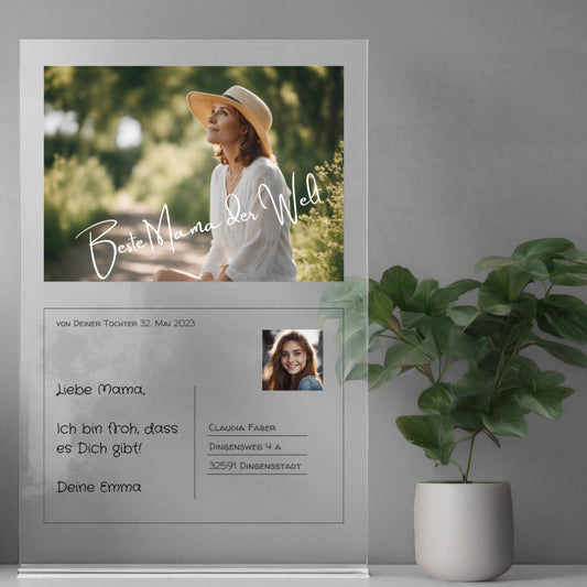 Postkarte Acrylglas an Mama personalisierbar mit Foto & Text