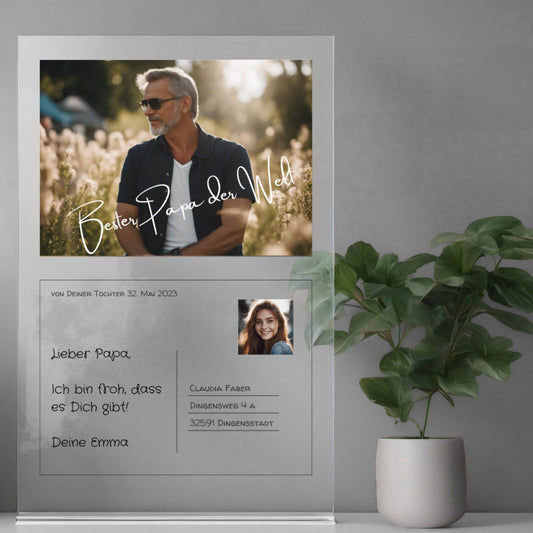 Postkarte Acrylglas an Papa personalisierbar mit Foto & Text